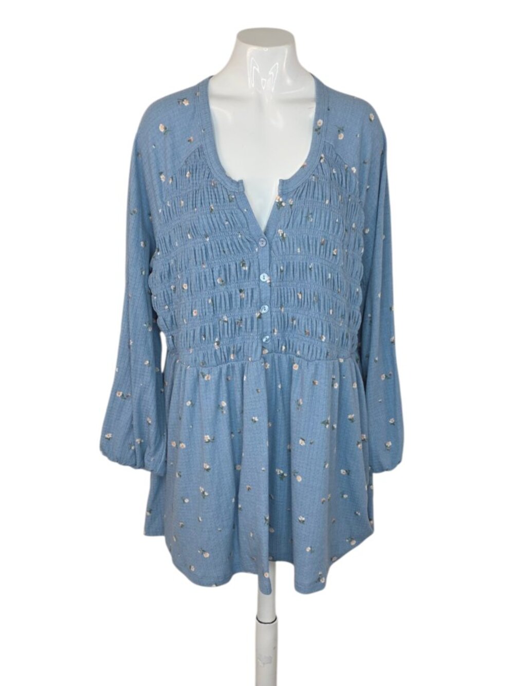 Torrid Plus Size Smocked Henley Long Sleeve Shirt, Floral, Size 2
